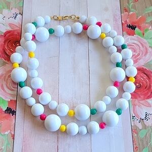 Vintage White Multicolor 30" Lucite Statement Beaded Bead Necklace 6a